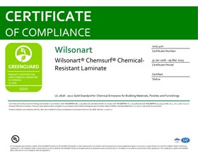 Wilsonart Chemsurf Greenguard Gold certificate