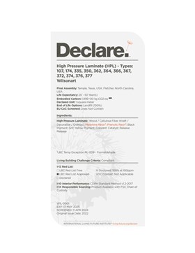 Wilsonart HPL Declare certificate